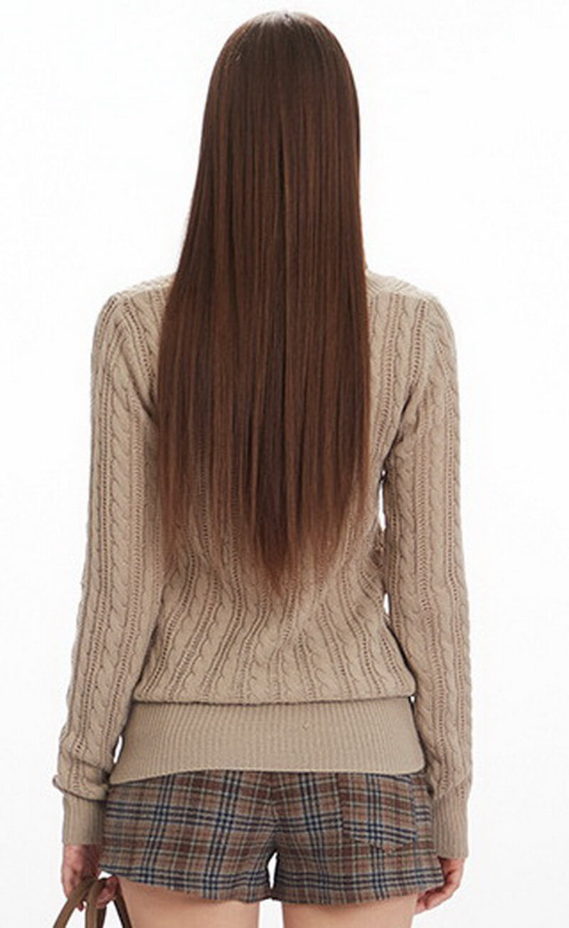 NURO Women's V-Neck Cable Knit Sweater, Oversized Pullover Top for Autumn and Winter