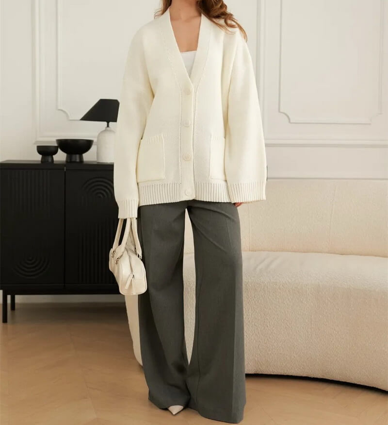 NURO Women's V-Neck Cardigan, Long Sleeve Knit Open Front Sweater with Pockets, Soft Structured Casual Blazer Alternative