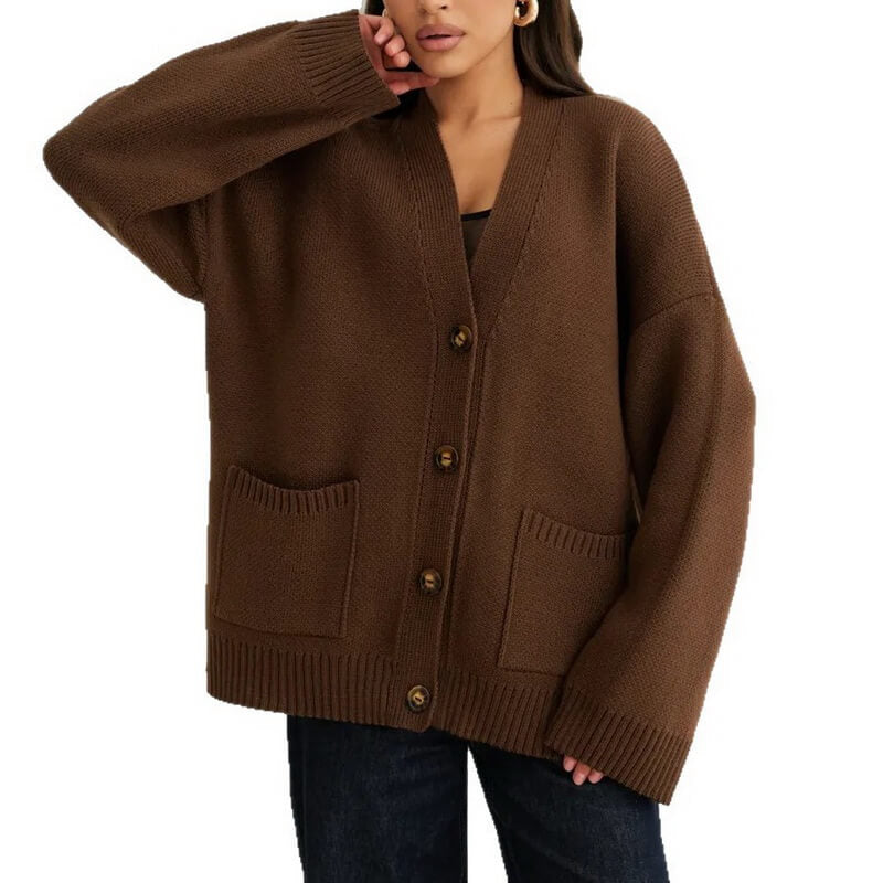 NURO Women's V-Neck Cardigan, Long Sleeve Knit Open Front Sweater with Pockets, Soft Structured Casual Blazer Alternative