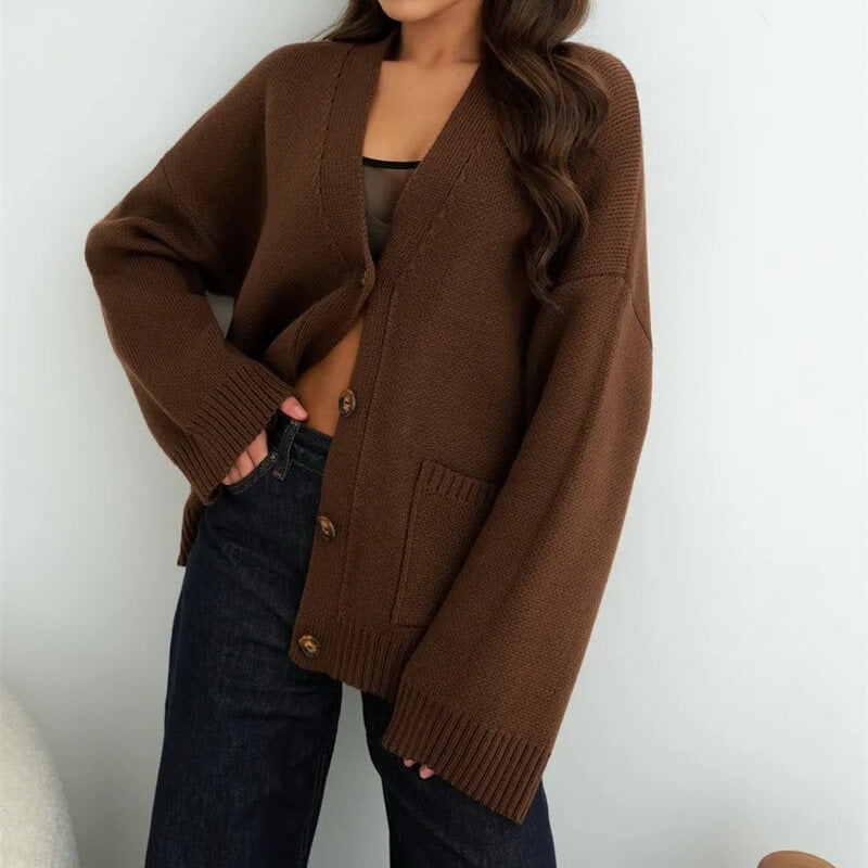 NURO Women's V-Neck Cardigan, Long Sleeve Knit Open Front Sweater with Pockets, Soft Structured Casual Blazer Alternative