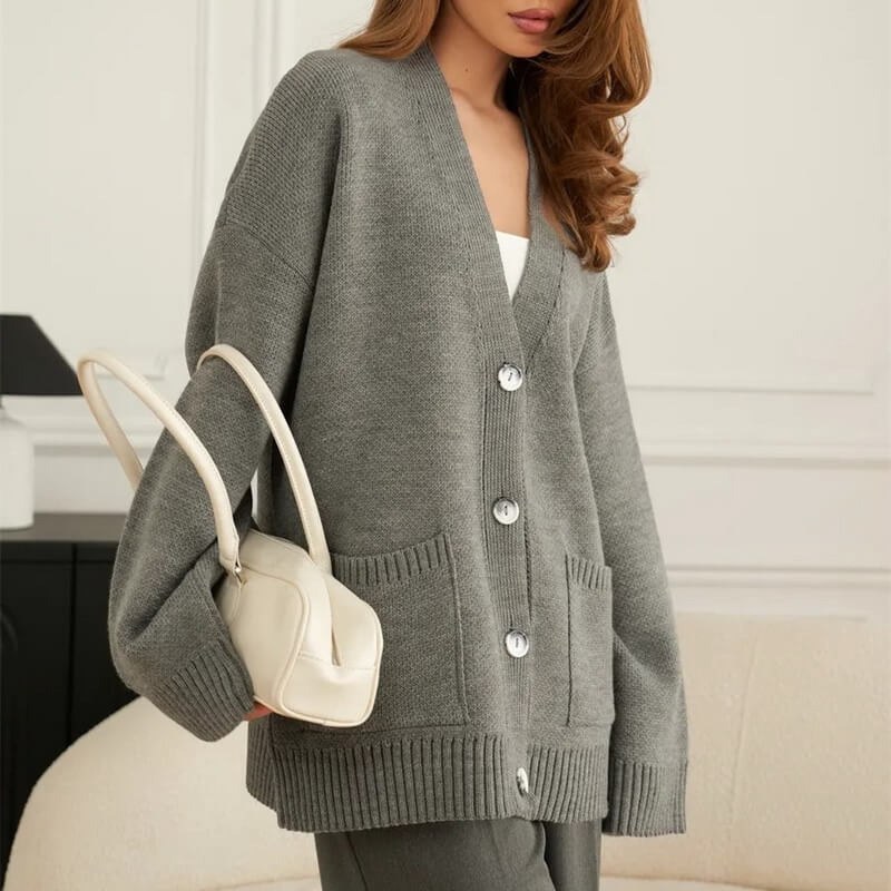 NURO Women's V-Neck Cardigan, Long Sleeve Knit Open Front Sweater with Pockets, Soft Structured Casual Blazer Alternative