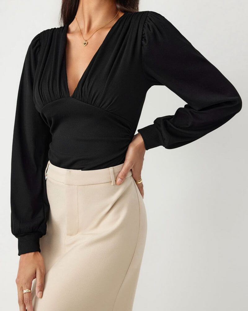 NURO Women's V-Neck Flare Sleeve Tapered Jumpsuit