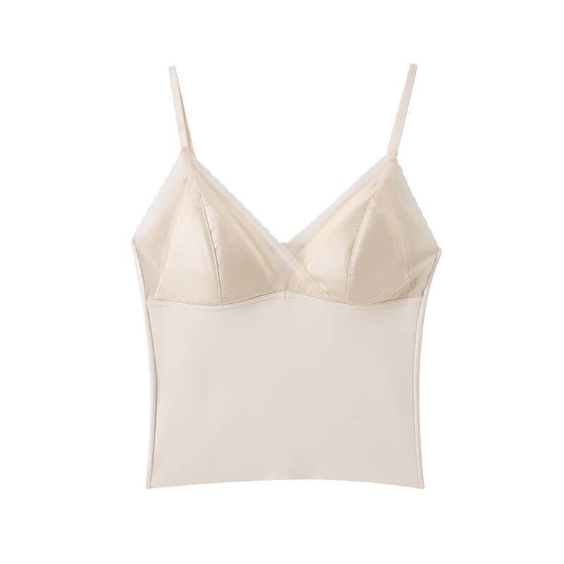 NURO Women's V-Neck Lace Trim Bralette, Built-In Seamless Bra Cami Top