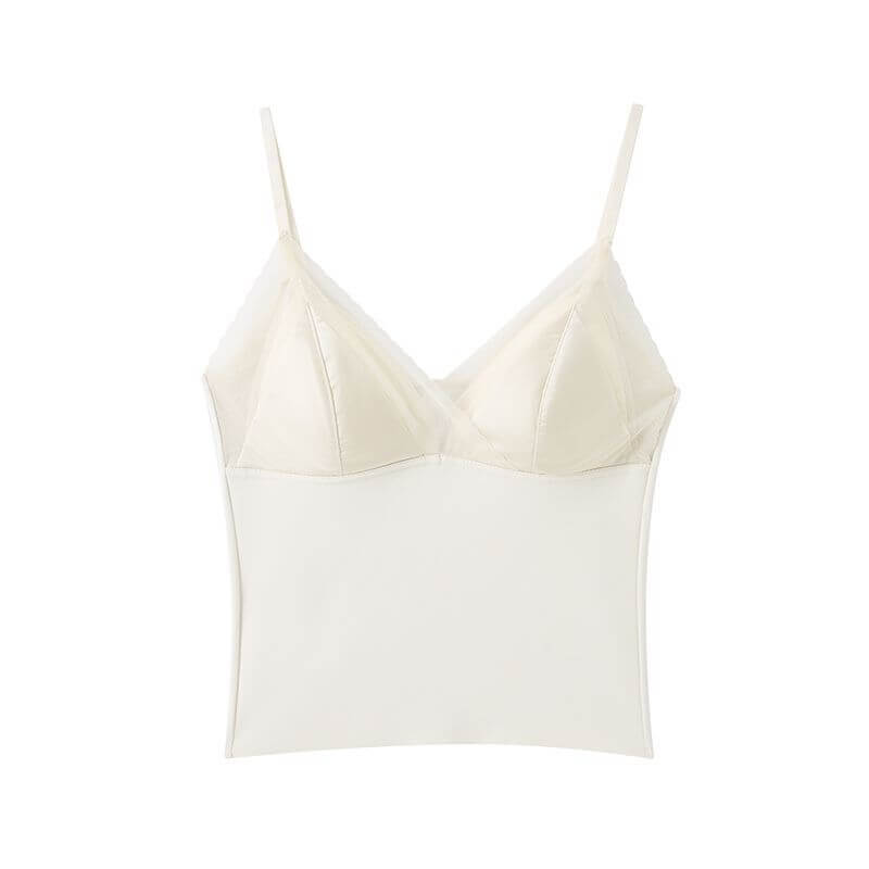 NURO Women's V-Neck Lace Trim Bralette, Built-In Seamless Bra Cami Top