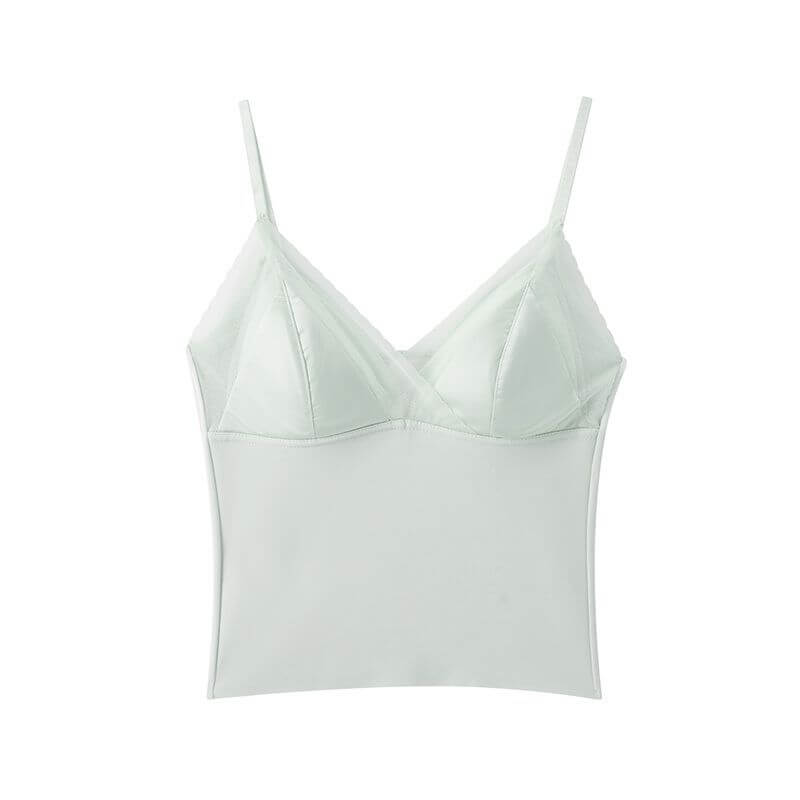 NURO Women's V-Neck Lace Trim Bralette, Built-In Seamless Bra Cami Top