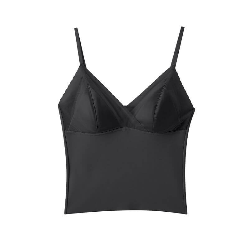 NURO Women's V-Neck Lace Trim Bralette, Built-In Seamless Bra Cami Top