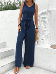 NURO Women's V-Neck Sleeveless Wide Leg Jumpsuit