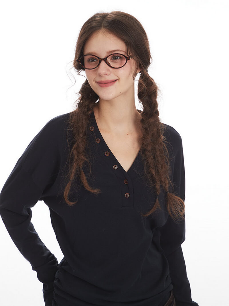 NURO Women's V-Neck Waist-Tie Long Sleeve T-Shirt, Slim Fit Tencel Blend Top for Autumn