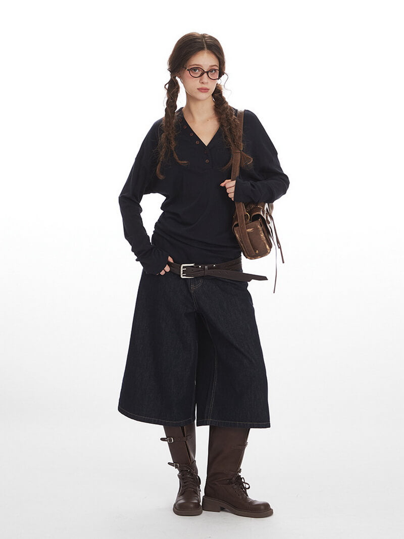 NURO Women's V-Neck Waist-Tie Long Sleeve T-Shirt, Slim Fit Tencel Blend Top for Autumn