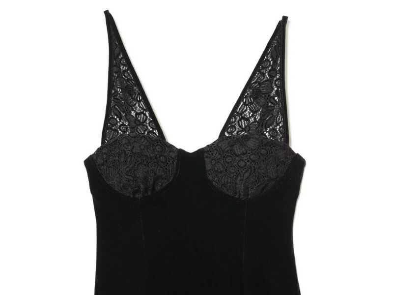 NURO Women's Velvet Lace Trim V-Neck Slip Dress