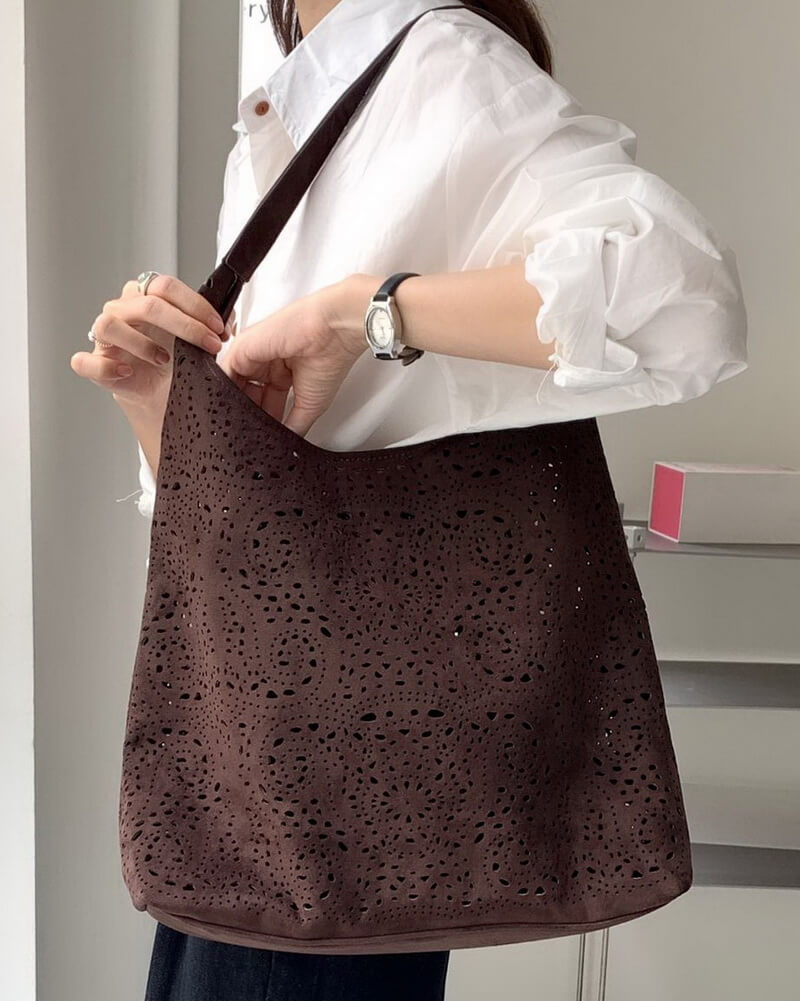 NURO Women's Velvet Tote Bag with Hollow-Out Design Large Capacity Casual Handbag