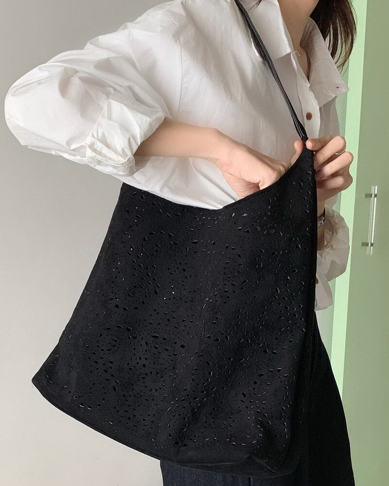 NURO Women's Velvet Tote Bag with Hollow-Out Design Large Capacity Casual Handbag