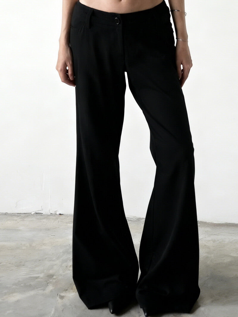 NURO Women's Vintage Black Wide Leg Trousers | Low Waist Flared Pants for Fall | Loose Fit Casual Palazzo Pants