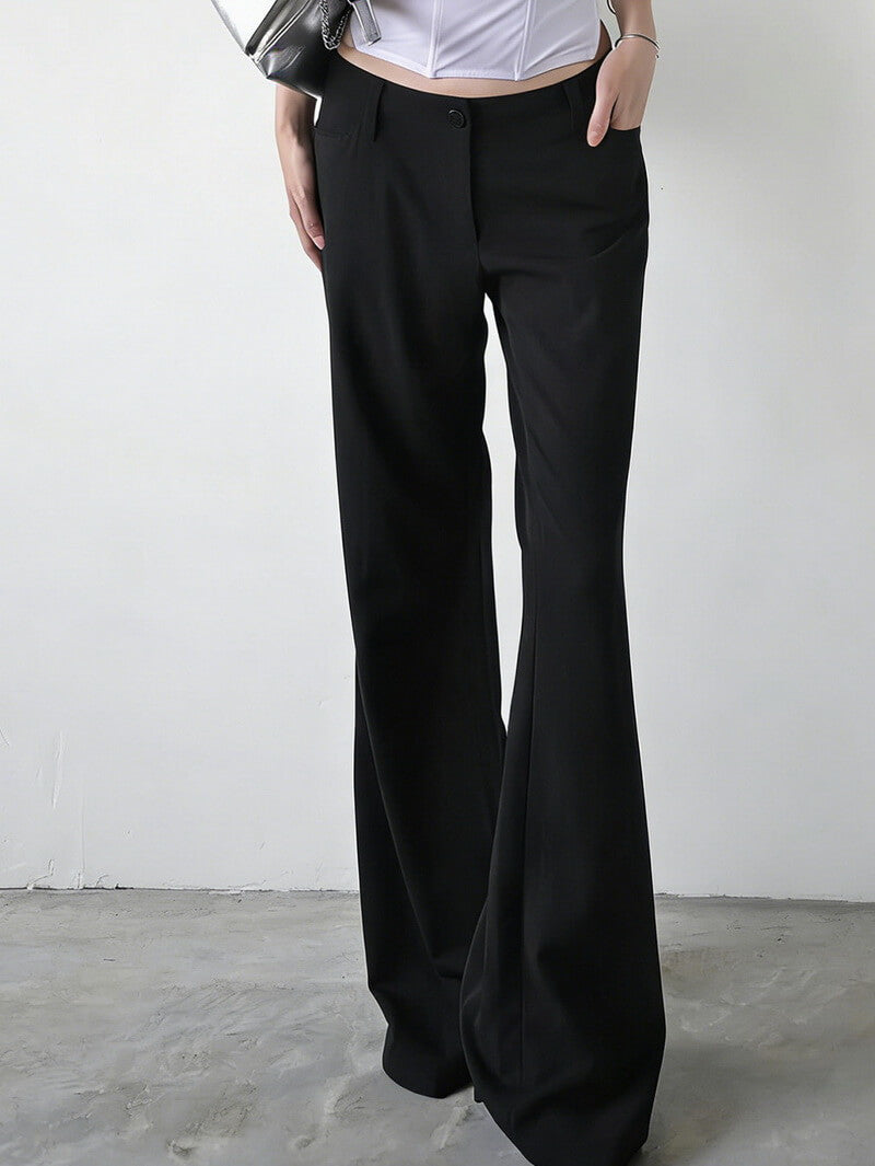 NURO Women's Vintage Black Wide Leg Trousers | Low Waist Flared Pants for Fall | Loose Fit Casual Palazzo Pants