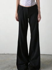 NURO Women's Vintage Black Wide Leg Trousers | Low Waist Flared Pants for Fall | Loose Fit Casual Palazzo Pants