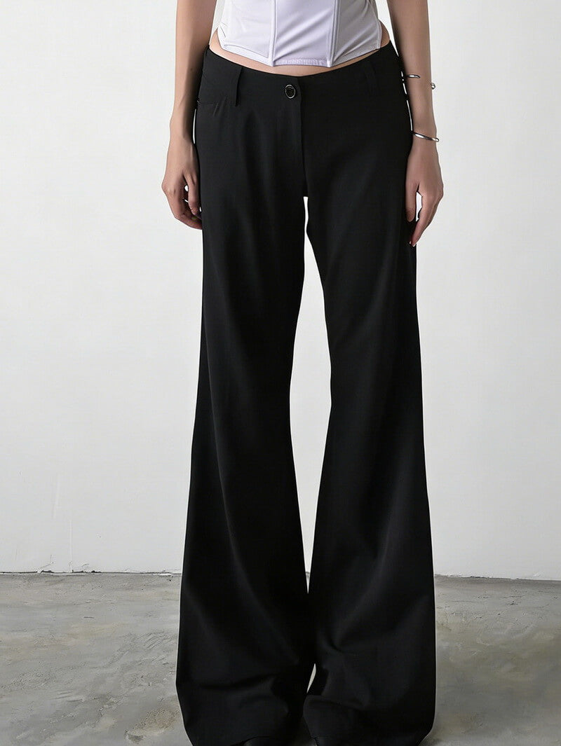 NURO Women's Vintage Black Wide Leg Trousers | Low Waist Flared Pants for Fall | Loose Fit Casual Palazzo Pants