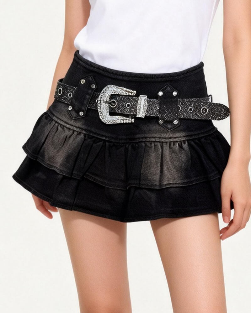 NURO Women's Vintage Denim Mini Skirt, High Waist A-Line Washed Denim Skirt for Summer Casual