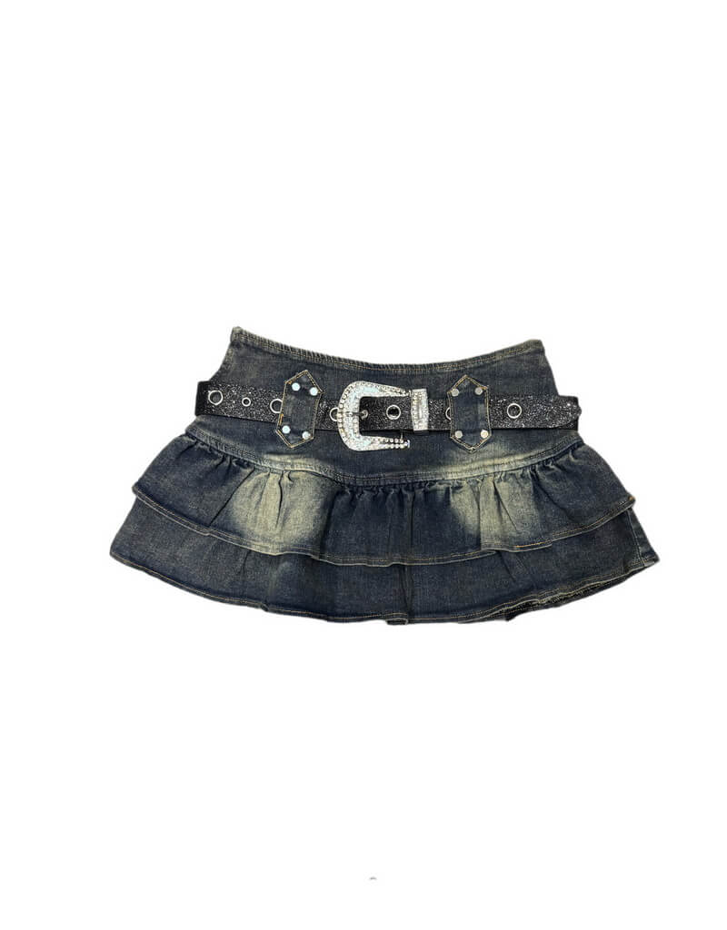 NURO Women's Vintage Denim Mini Skirt, High Waist A-Line Washed Denim Skirt for Summer Casual