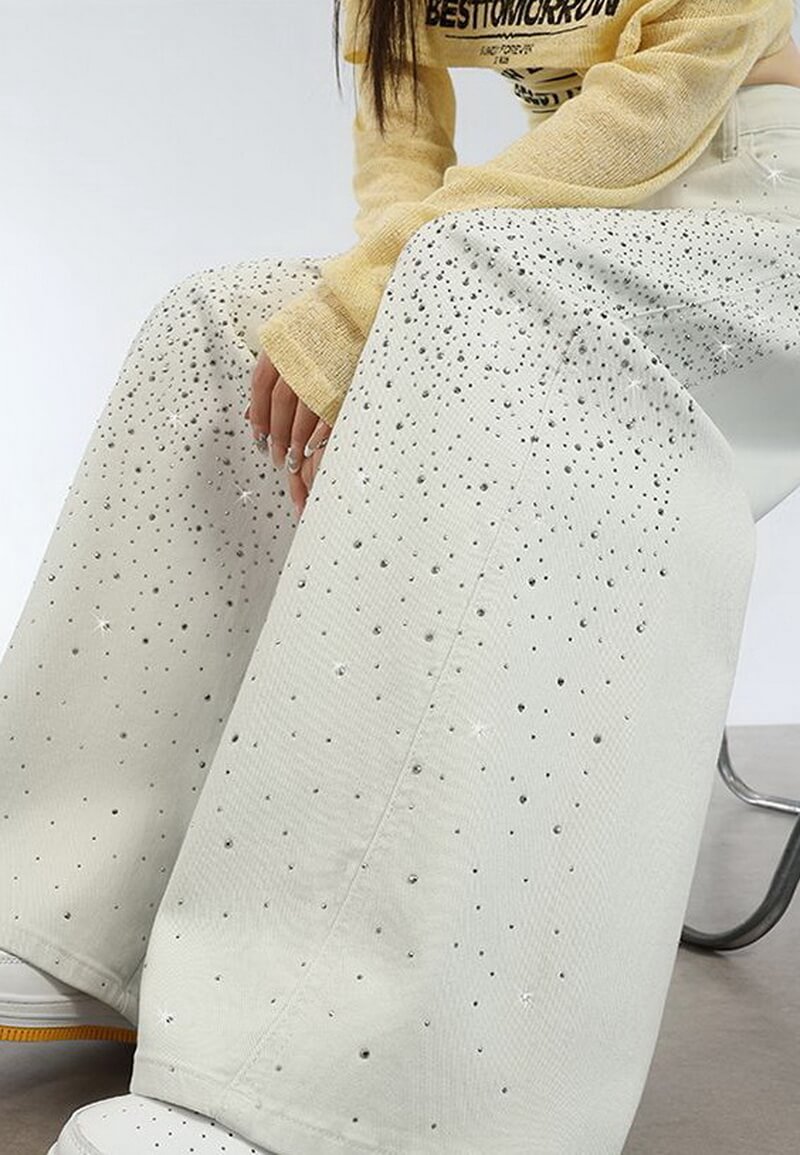 NURO Women's Vintage Embroidered Wide Leg Jeans