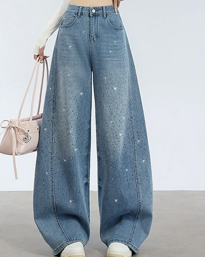 NURO Women's Vintage Embroidered Wide Leg Jeans