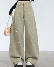 NURO Women's Vintage Embroidered Wide Leg Jeans