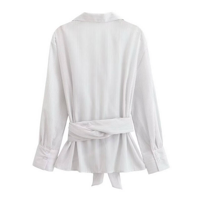 NURO Women's Waist-Tie Striped Blouse