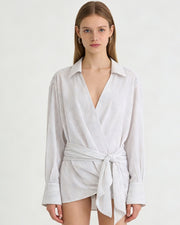 NURO Women's Waist-Tie Striped Blouse