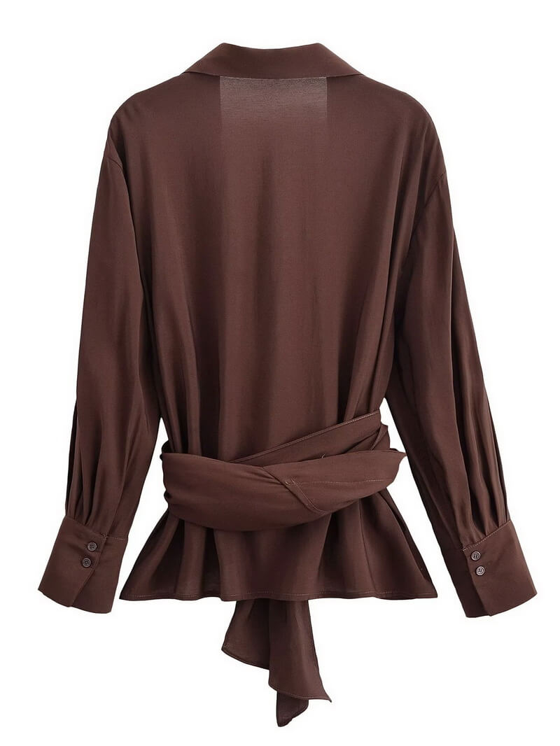 NURO Women's Waist-Tie Striped Blouse