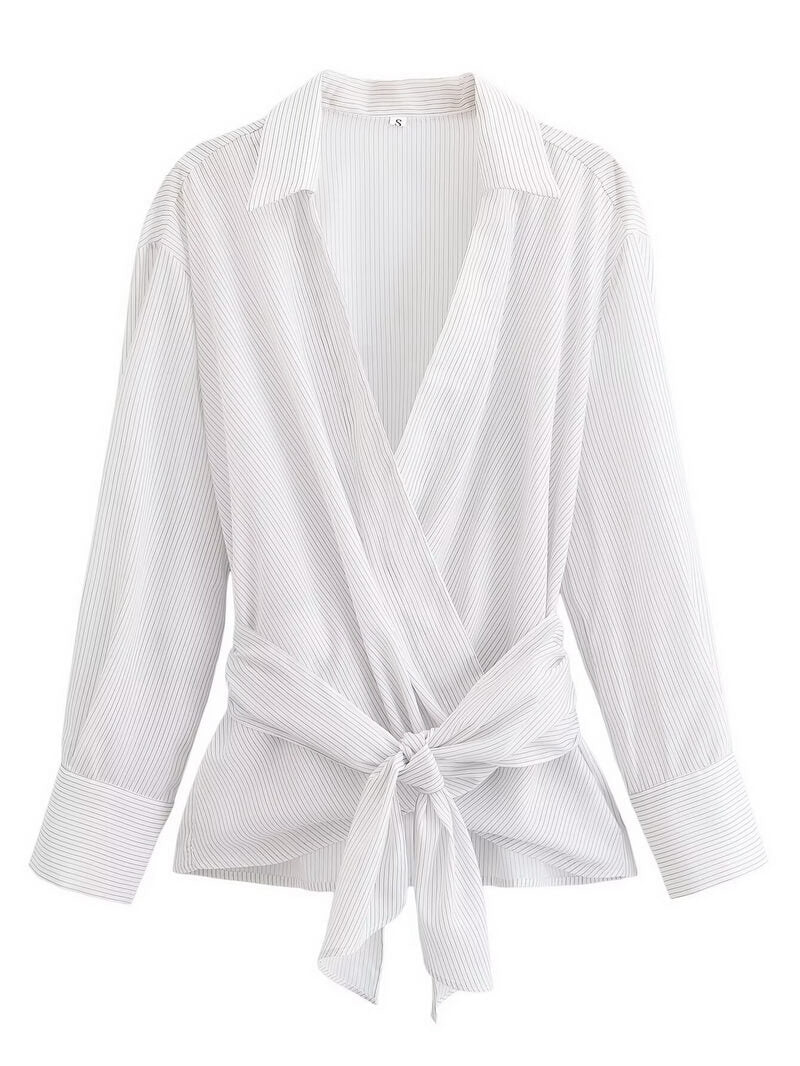 NURO Women's Waist-Tie Striped Blouse