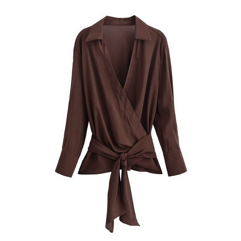 NURO Women's Waist-Tie Striped Blouse