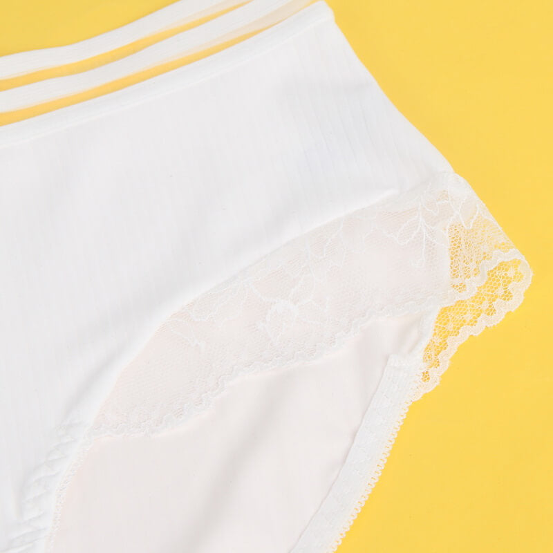 NURO Women's White Striped Lace Trim Panties