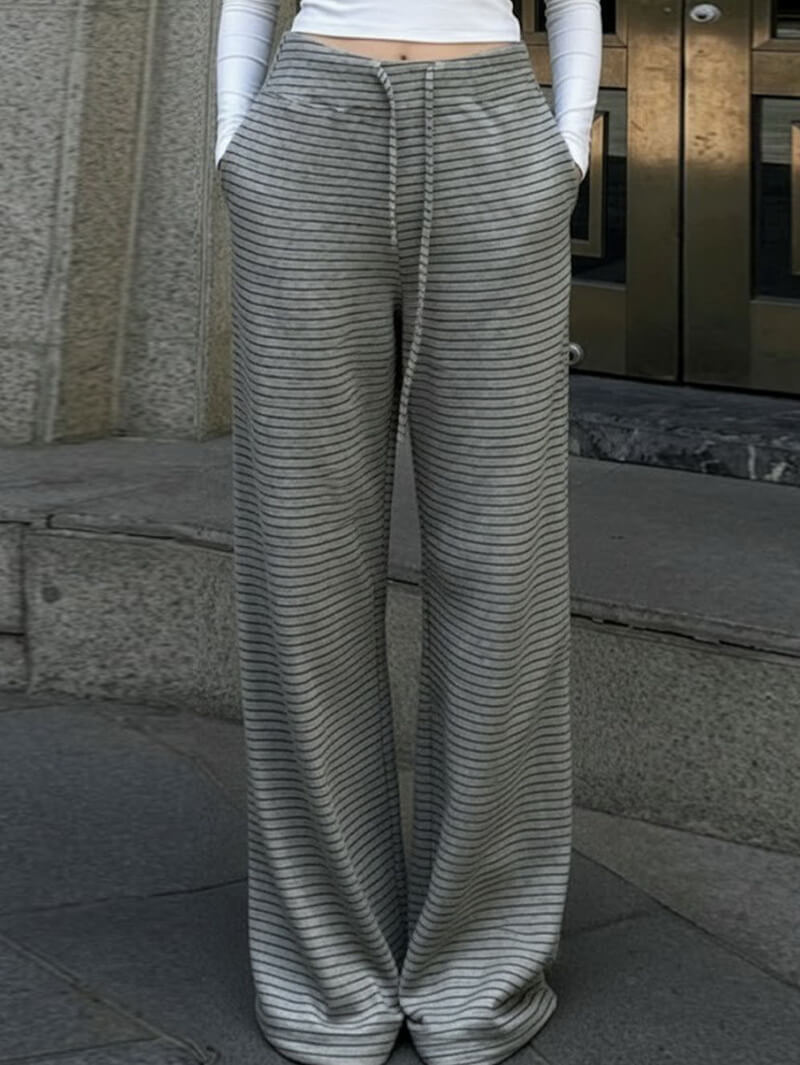 NURO Women's Wide Leg Lounge Pants with Drawstring | Striped Patchwork Casual Trousers | Relaxed Fit Lazy Style Pants