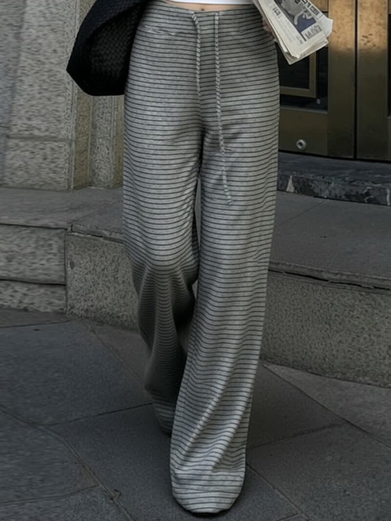 NURO Women's Wide Leg Lounge Pants with Drawstring | Striped Patchwork Casual Trousers | Relaxed Fit Lazy Style Pants