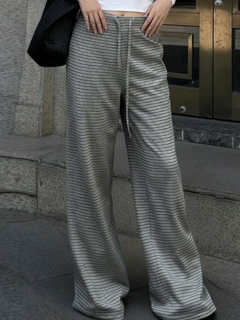 NURO Women's Wide Leg Lounge Pants with Drawstring | Striped Patchwork Casual Trousers | Relaxed Fit Lazy Style Pants