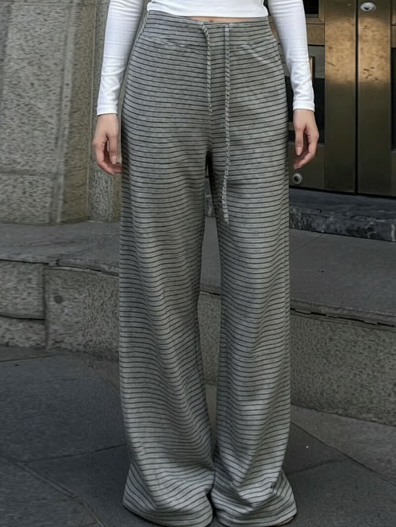 NURO Women's Wide Leg Lounge Pants with Drawstring | Striped Patchwork Casual Trousers | Relaxed Fit Lazy Style Pants