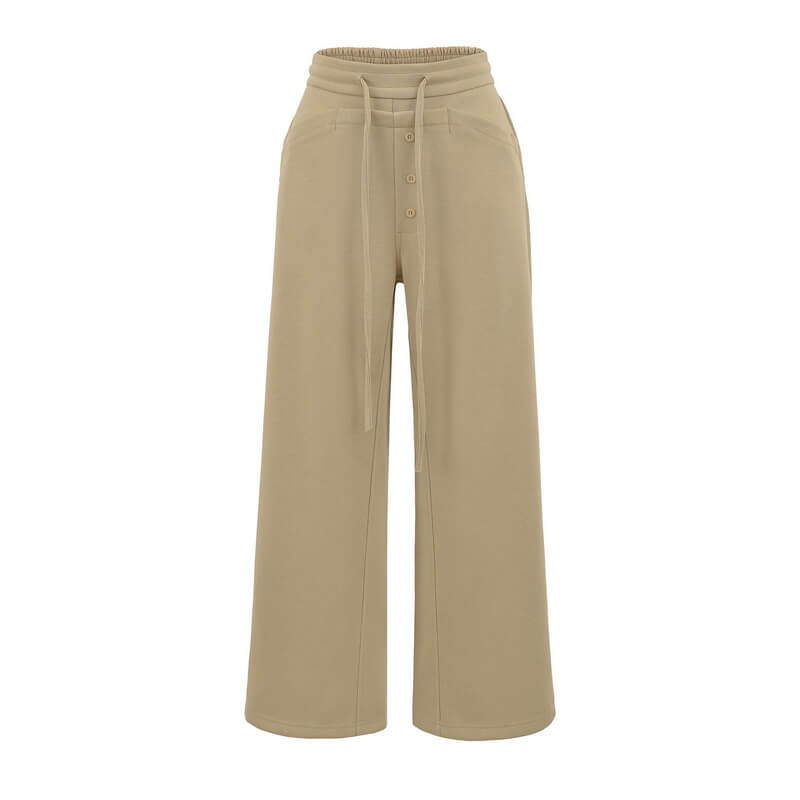 NURO Women's Wide Leg Trousers, Button Detail Pocket Casual Pants