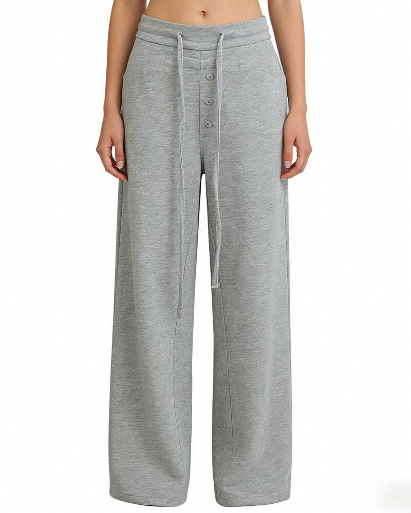 NURO Women's Wide Leg Trousers, Button Detail Pocket Casual Pants