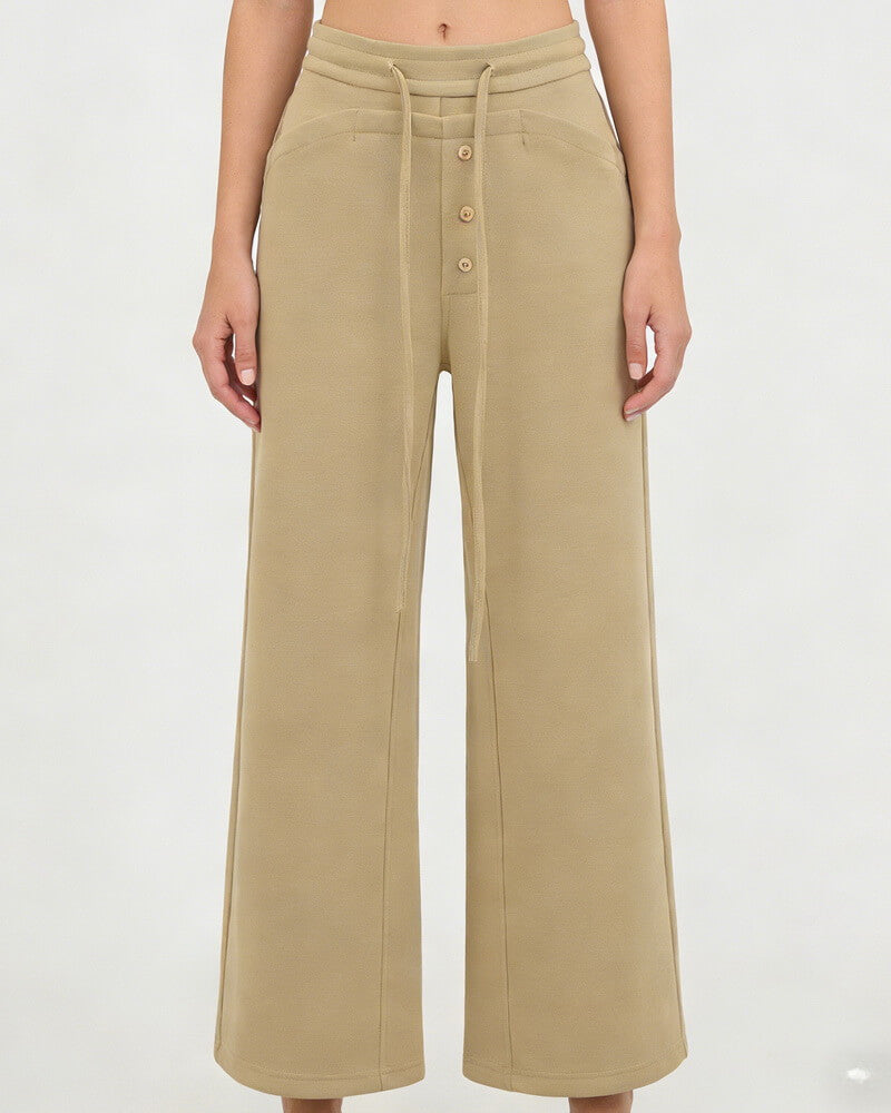 NURO Women's Wide Leg Trousers, Button Detail Pocket Casual Pants