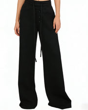 NURO Women's Wide Leg Trousers, Button Detail Pocket Casual Pants