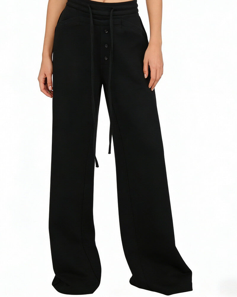 NURO Women's Wide Leg Trousers, Button Detail Pocket Casual Pants