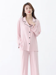 NURO Women's Wide Rib Modal Loungewear Set, Collared Button-Down Pajamas, Long Sleeve Comfortable Sleepwear for All Seasons