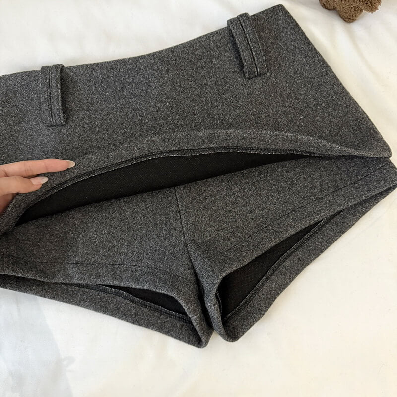 NURO Women's Wool Blend High Waist Short Culottes - Flowy Wide Leg Paperbag Shorts with Belt, Winter Casual Pant Skirt