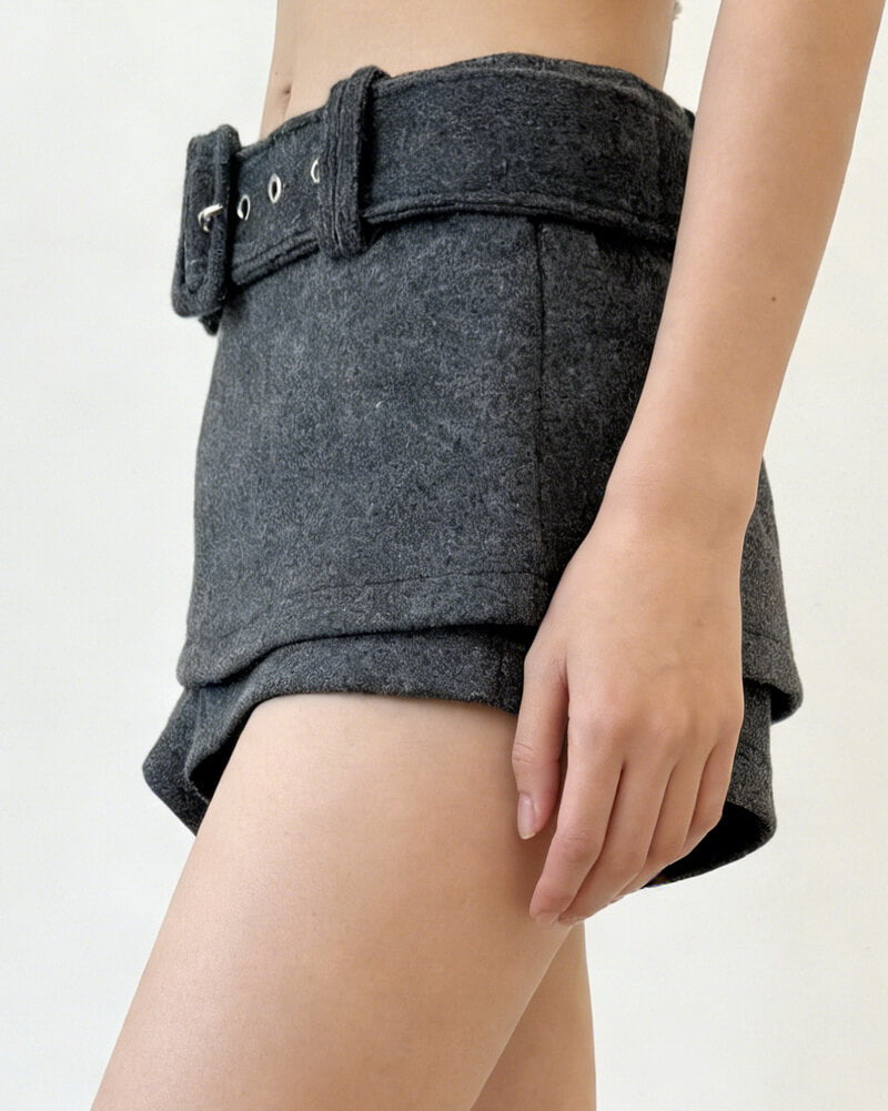 NURO Women's Wool Blend High Waist Short Culottes - Flowy Wide Leg Paperbag Shorts with Belt, Winter Casual Pant Skirt