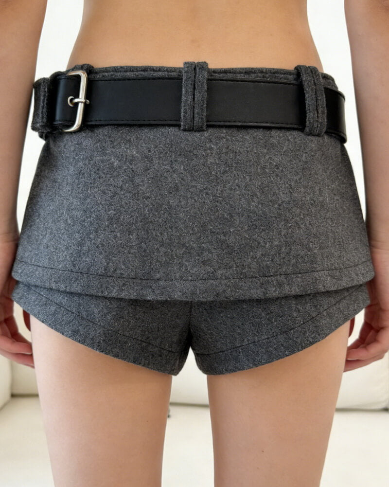 NURO Women's Wool Blend High Waist Short Culottes - Flowy Wide Leg Paperbag Shorts with Belt, Winter Casual Pant Skirt