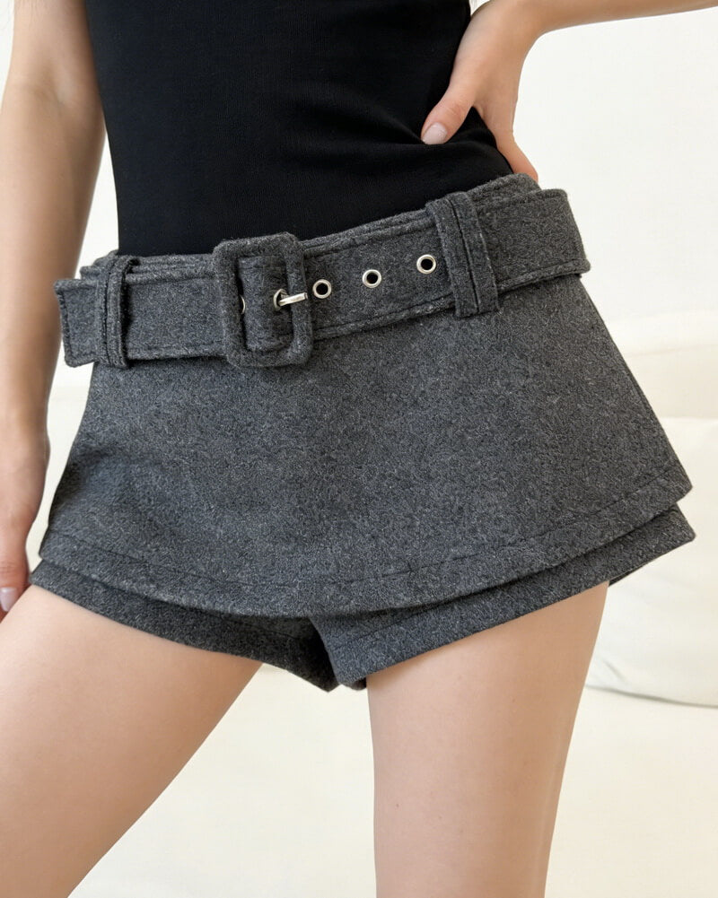 NURO Women's Wool Blend High Waist Short Culottes - Flowy Wide Leg Paperbag Shorts with Belt, Winter Casual Pant Skirt