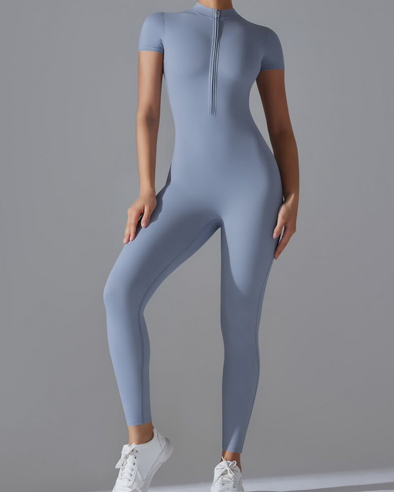 NURO Women's Zip-Front Sleeveless Workout Jumpsuit, Slim-Fit Dance Bodysuit