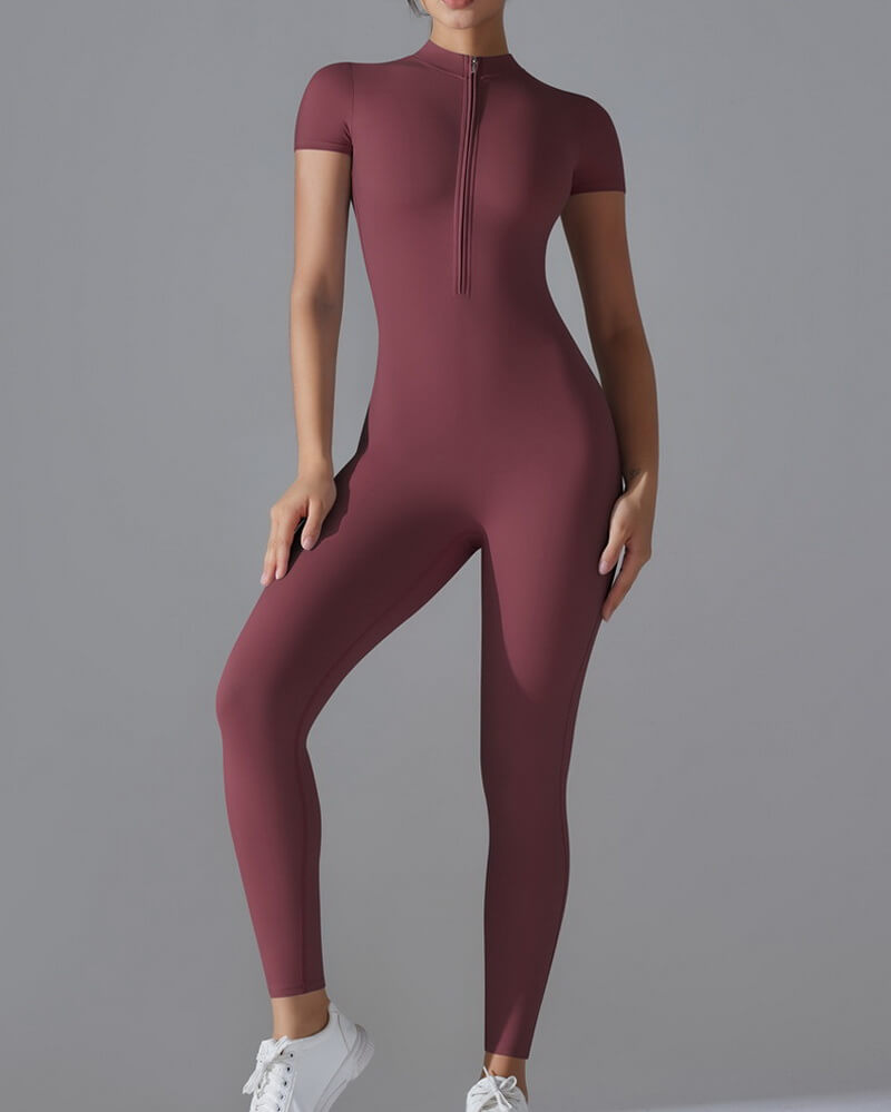 NURO Women's Zip-Front Sleeveless Workout Jumpsuit, Slim-Fit Dance Bodysuit