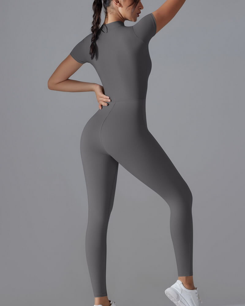 NURO Women's Zip-Front Sleeveless Workout Jumpsuit, Slim-Fit Dance Bodysuit