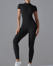 NURO Women's Zip-Front Sleeveless Workout Jumpsuit, Slim-Fit Dance Bodysuit