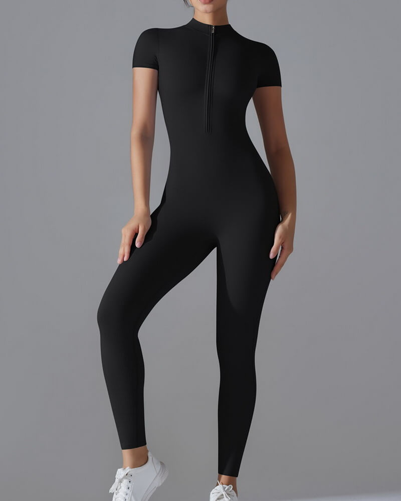 NURO Women's Zip-Front Sleeveless Workout Jumpsuit, Slim-Fit Dance Bodysuit